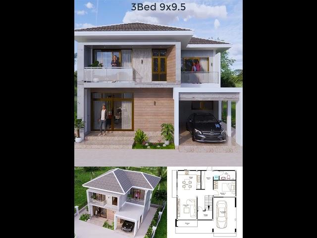 30x31 Feet Small House Design 9x9.5 Meter 3 Bedrooms Hip Roof #homedesign #housedesign #homeplan