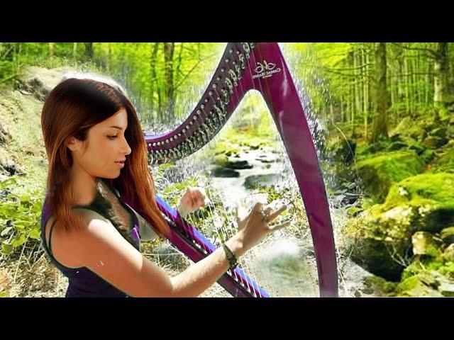 Relaxing harp and nice stream, birdsong, Zen music relaxation, nature, peace, meditation