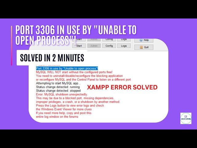 Port 3306 is in use by "Unable to open process"! | XAMPP Error Solved in 2 mins