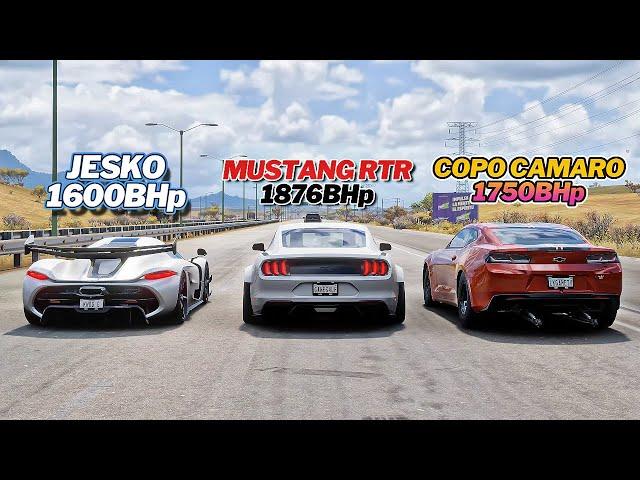 FH5 DRAG RACE: Copo Camaro Vs Mustang RTR Vs Jesko