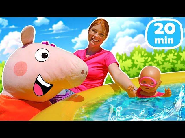 Peppa, Irene und Baby Born. Puppen Spiele für Kinder im Schwimmbad. 3 Folgen am Stück