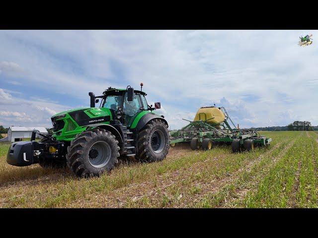 Planting Soybeans in Pennsylvania | Deutz Fahr 8280 TTV Tractor & John Deere N530C No Till Drill