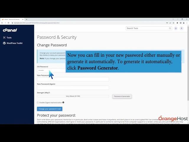 How to change an account password in cPanel with OrangeHost