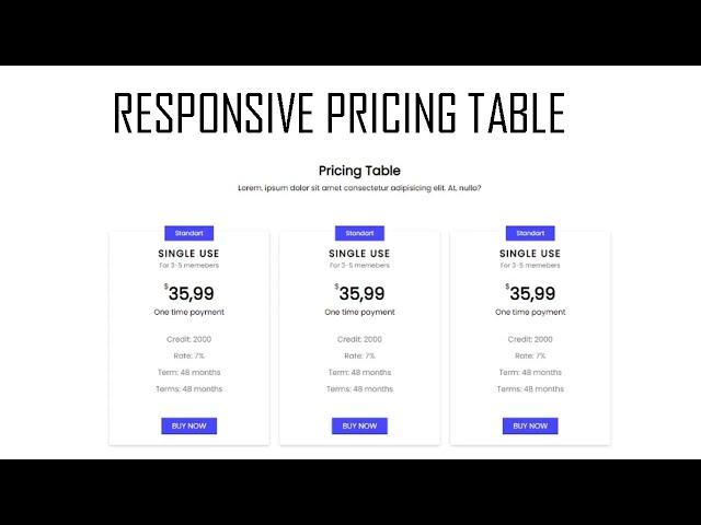 Build responsive pricing table in html css