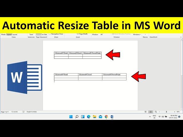 How to Resize Table Automatic in MS Word 2003 to 2016