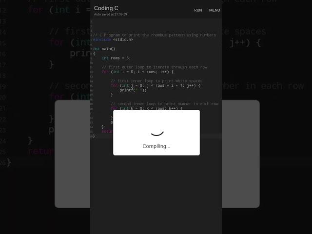 impossible ️c programs to print rombus pattern numbers ️️ //#viral #trending#shorts