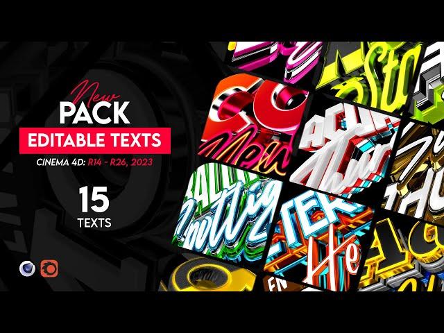 Pack Of 15 Editable Text Cinema 4D R14 - R26 | No Plugins