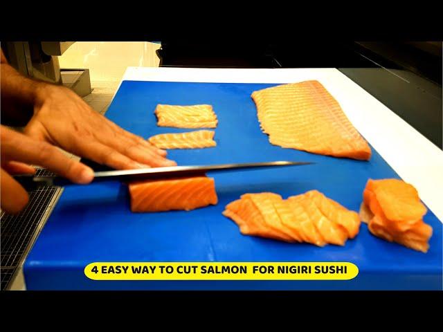 4 Easy Way to Cut Salmon for Nigiri Sushi II Sashimi Cutting Technique