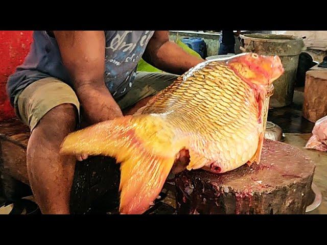 I Never Seen!!! Giant Carp Fish Cutting Live In Fish Market | Fish Cutting Skills