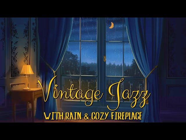 vintage jazz playing in another room and it's raining w/ cozy fireplace