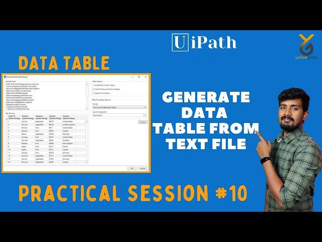 How to Generate Data Table From Text File in UiPath | yellowgreys | YouTube