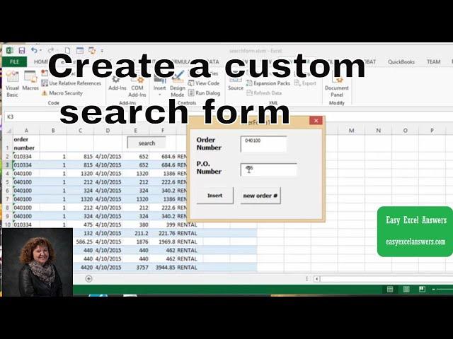 How to create a custom search form in Excel