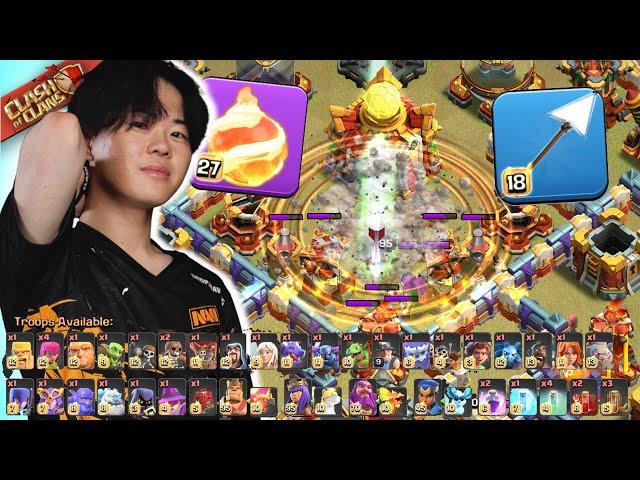 Gaku uses EVERY TROOP with FIREBALL and GIANT ARROW! INSANE ARMY! Clash of Clans