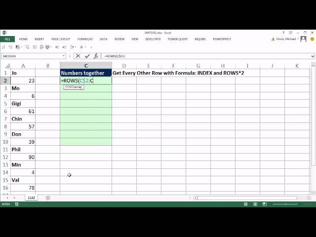 Excel Magic Trick 1142: Get Every Other Row with Formula: INDEX and ROWS*2