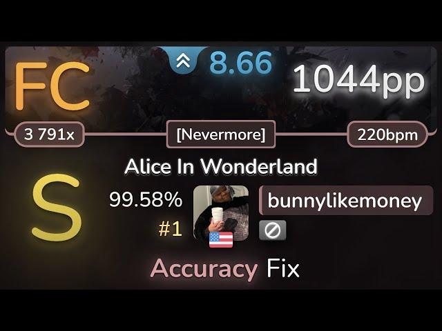 8.7⭐ bunnylikemoney | Tsubaki - Alice In Wonderland [Nevermore] 99.58% FC #1 | 1044pp - osu!