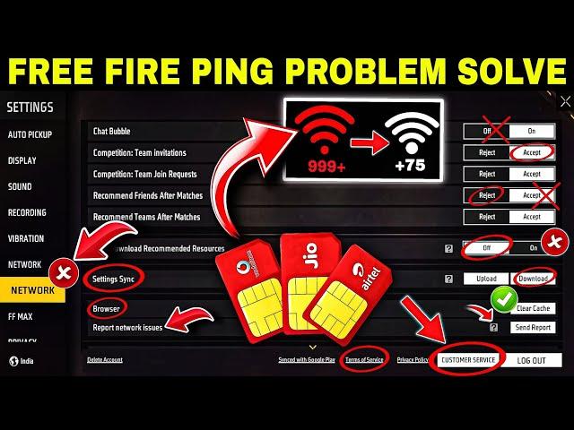 free fire ping problem solution jio sim/FF PING PROBLEM SOLVE/FF Normal Ping But Not Working/part- 3