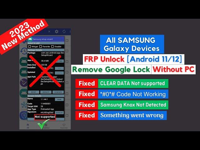 FRP Unlock 2023 - All SAMSUNG Galaxy [Android 11/12] WITHOUT PC, Fixed - CLEAR DATA Not supported