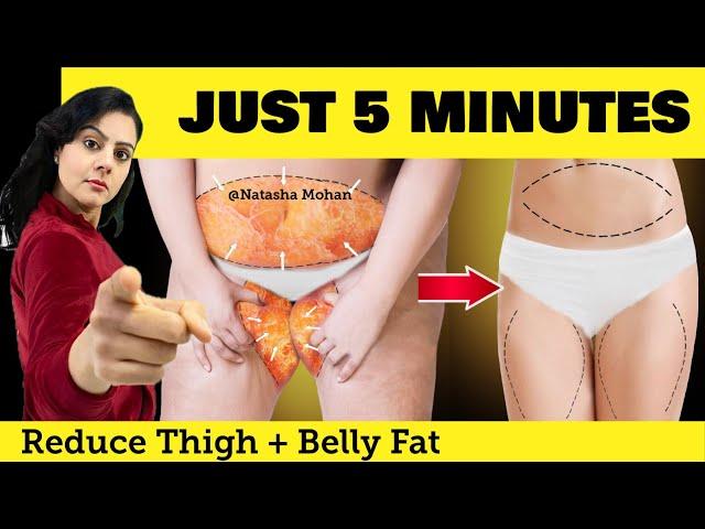 Just 5 Minutes BELLY FAT & THIGH Workout For Quick Weight Loss At Home - Easy Standing Exercise