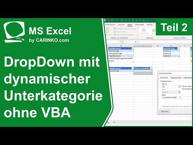 MS Excel DropDown-Liste mit dynamischen Unterkategorien ohne VBA | Teil 2 - carinko.com