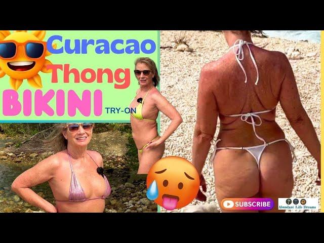 3 Tiny Shimmering Shein Thong Bikini tryon at the Blue Bay Beach in Curacao #over50