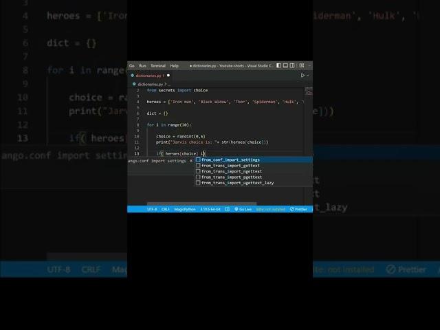 Who is Jarvis's favourite Avenger Superhero | Dictionaries Python | #shorts | Beginner's Code Zone