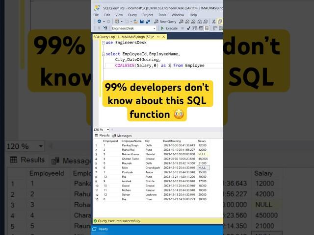 Coalesce function in SQL with best examples #sql #shorts #coding #sqlqueries #sqlserver