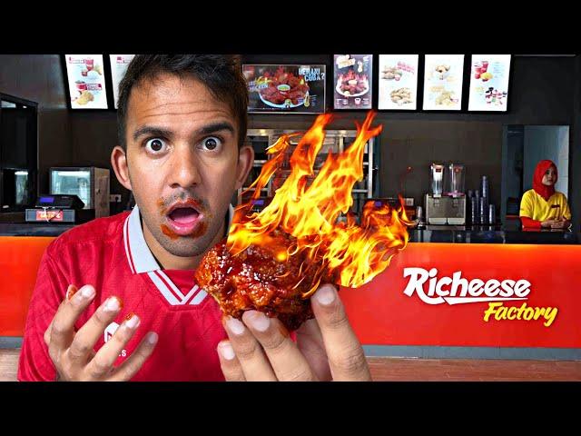 First Time Trying RICHEESE FACTORY in INDONESIA  LEVEL 5 Fire Chicken = INSANE