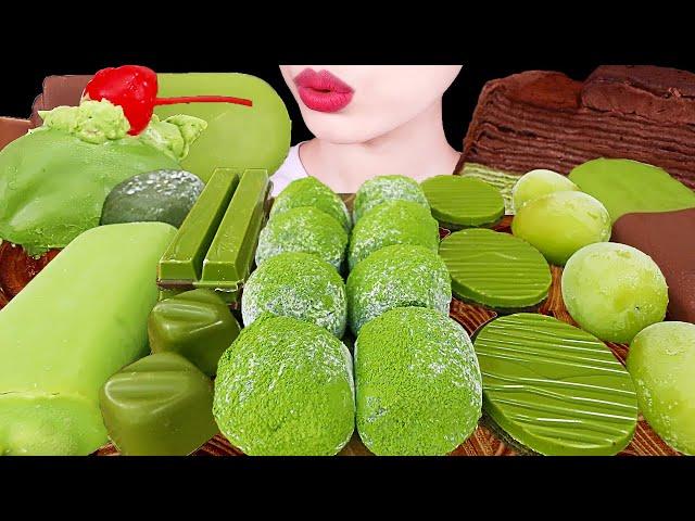 ASMR MUKBANG｜GREEN TEA CHOCOLATE, ICE CREAM, RICE CAKE, FROZEN GRAPE, CREPE CAKE, SNACK 녹차 초콜릿 파티 먹방