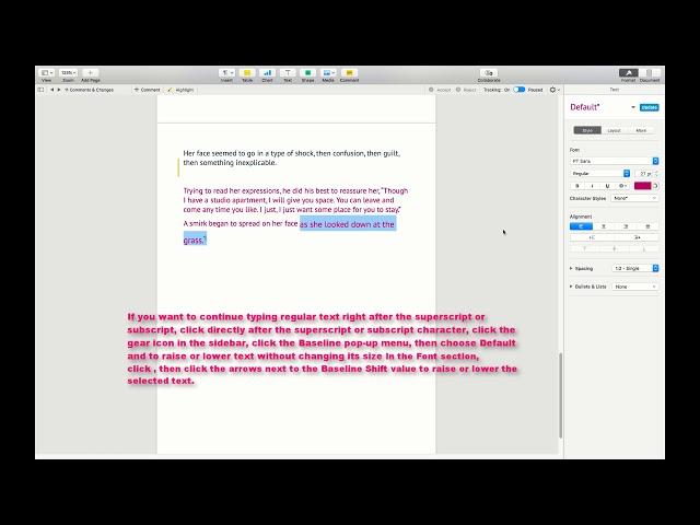 MAKE CHARACTERS OR TEXT SUPERSCRIPT OR SUBSCRIPT IN A PAGES DOCUMENT MAC