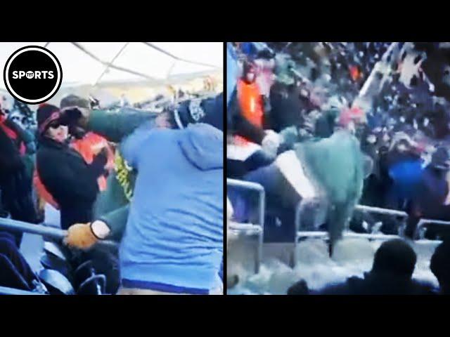 Packers Fan Gets Tossed Down Stairs By Bears Fan