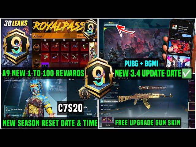 A9 ROYAL PASS 1 TO 100 RP REWARDS / C7S20 TIER RESET PUBG A9 RP & BGMI NEW UPDATE 3.4 RELEASE DATE