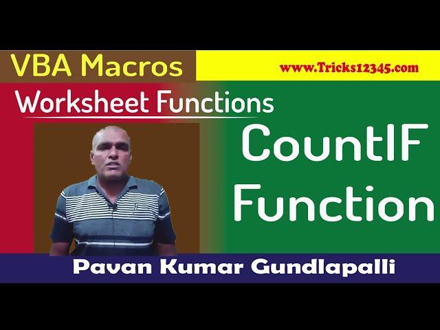 CountIF Worksheet Function Using VBA Macros In Excel || Worksheet Functions In VBa Macros||Excel VBA