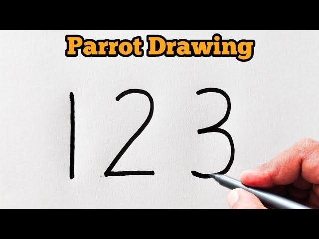 Flying parrot Drawing 123 number | Easy parrot drawing step by step | Number drawing