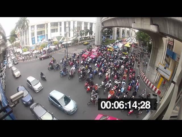 Traffic in Bangkok Thailand - waiting for the light to change