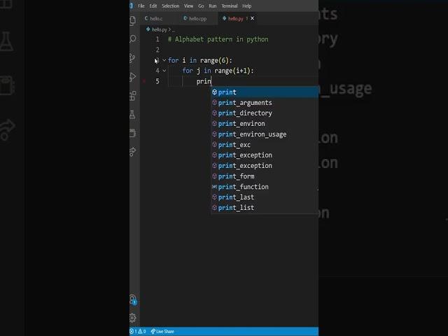 Alphabet pattern printing in #python