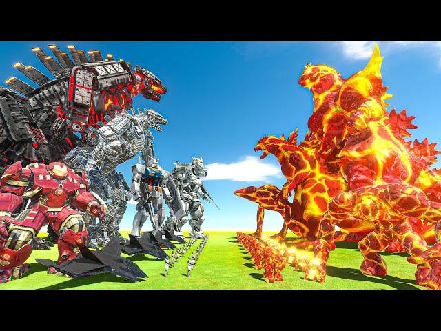 Lava Team + Super Godzilla VS Mechagodzilla + Metal Team - Animal Revolt Battle Simulator