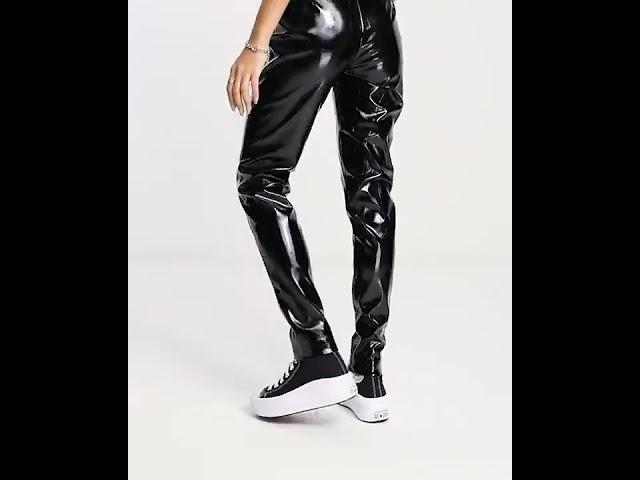 VIOLET ROMANCE High Shine Faux Leather Trousers Pants Glossy Wetlook Black Women | Asos