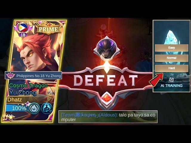 TOO STRONG! AI TRAINING: HARD MODE CAN DEFEAT REAL PLAYERS! | YU ZHONG GAMEPLAY - MLBB