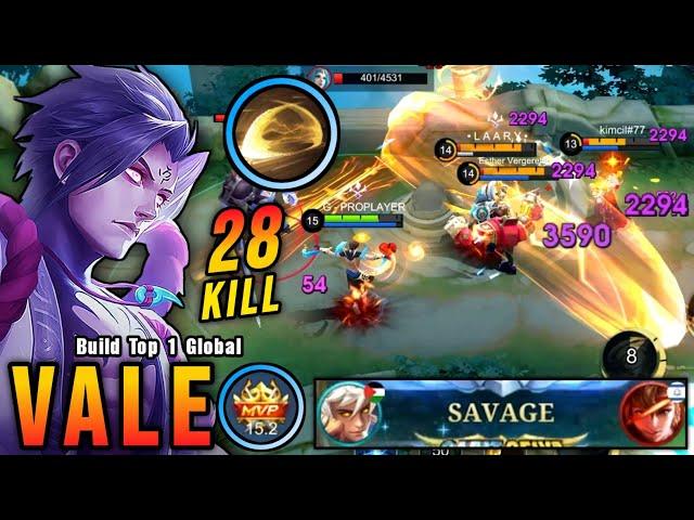 SAVAGE + 28 Kills!! New Vale One Hit Build and Emblem!! - Build Top 1 Global Vale ~ MLBB