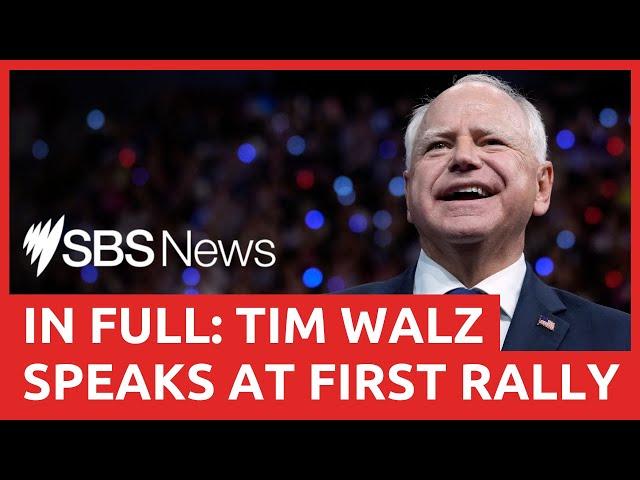 Tim Walz makes first speech as Kamala Harris' running mate