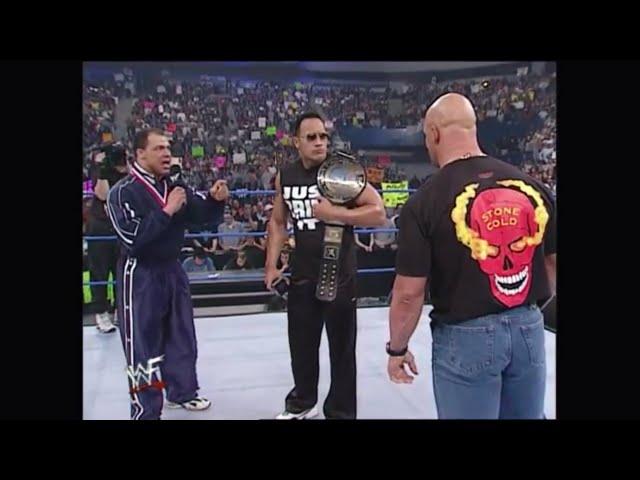 Kurt Angle Challenges The Rock Or Stone Cold Steve Austin Entrance Pop WWE Smackdown 3-1-2001