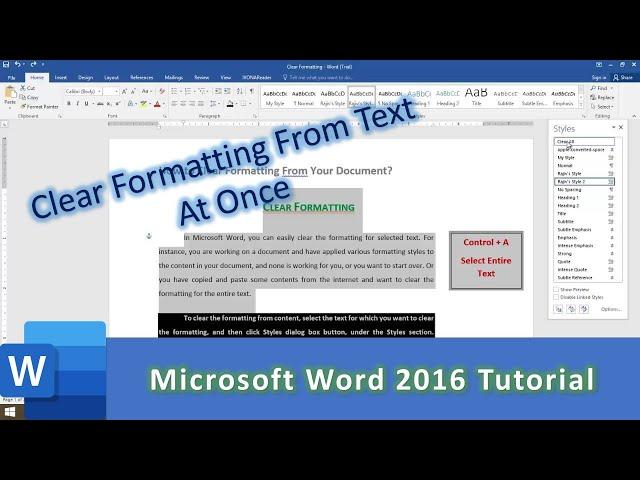 How To Clear Formatting from Entire Text in Documents in Microsoft Word Tutorial