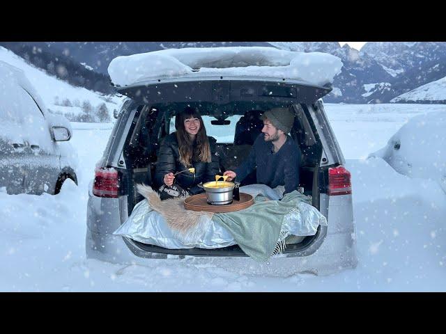 7 Nights Winter Car Camping in European Alps! | Snowstorms, Skiing, Castles