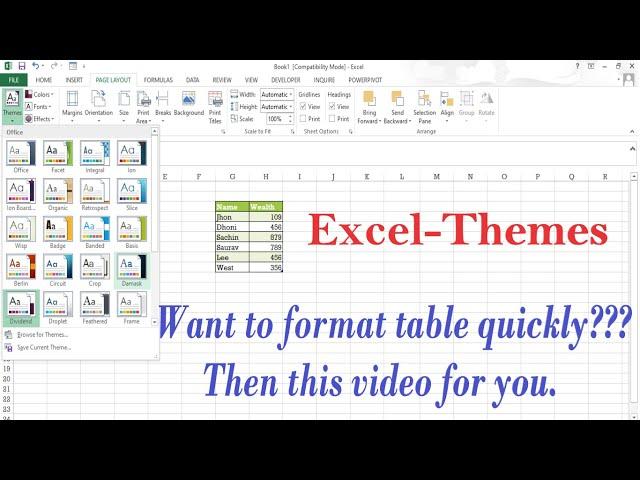 How to Use Themes in Excel| How to Format Excel Table quickly? | CTTUTORIAL