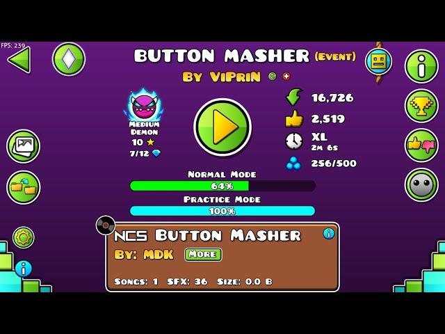 EVENT LEVEL #12: Button Masher by Viprin & more - Geometry Dash [2.207] (15th new code&7th gold key)