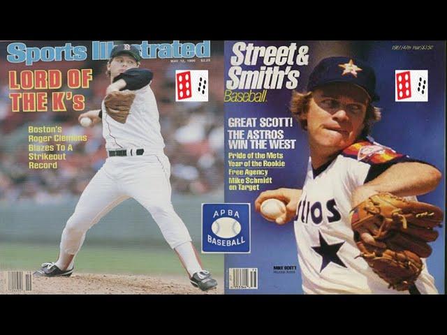 APBA Baseball Game Card & Dice - 1986 Astros Scott vs Red Sox Clemens Battle of The Cy Youngs