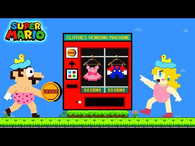 Super Mario Bros. but Mario and Peach Choosing Clothes in Vending Machine | Game Animation