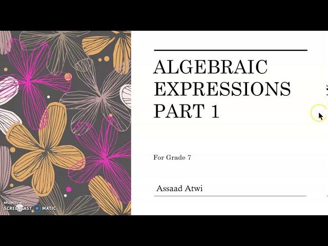 Algebraic Expressions - Part 1