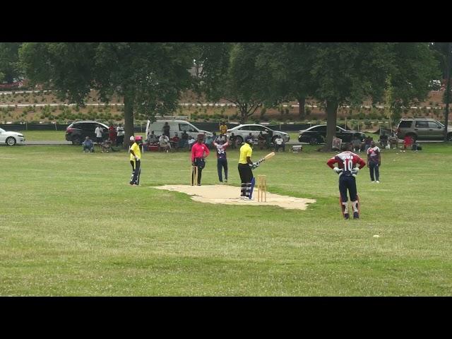 Mark Azharuddin facing former Trinidad and Tobago fast bowler Marlon Richards  1st over of the chase