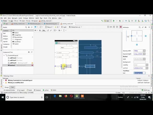 Missing Constraints in ConstrainLayout || Android Studio